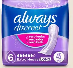Target Always Discreet 45-ct. long extra-heavy absorbency incontinence pads offer