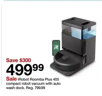 Target iRobot Roomba Plus 405 compact robot vacuum with auto wash dock offer