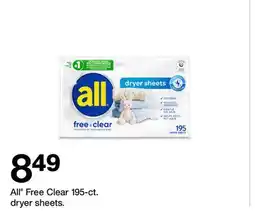 Target All Free Clear 195-ct. dryer sheets offer