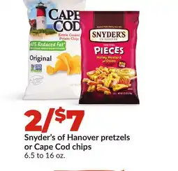 Hy-Vee Snyder's of Hanover pretzels or Cape Cod chips offer