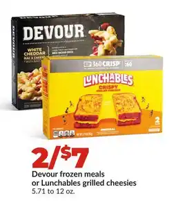 Hy-Vee Devour frozen meals, Lunchables grilled cheesies offer