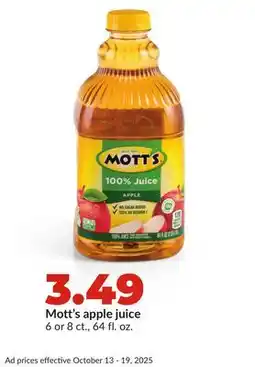 Hy-Vee Mott's apple juice offer