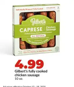 Hy-Vee Gilbert's fully cooked chicken sausage offer