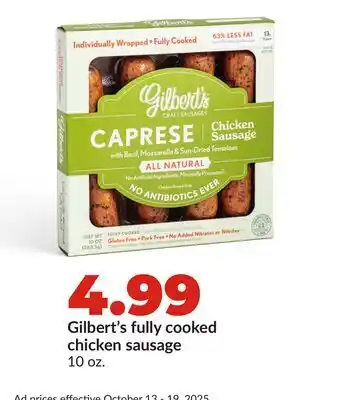 Hy-Vee Gilbert's fully cooked chicken sausage offer