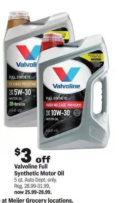 Meijer Valvoline Full Synthetic Motor Oil offer