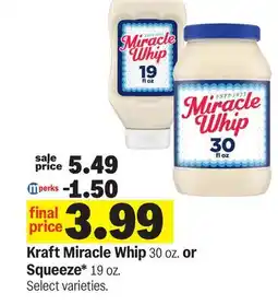 Meijer Kraft Miracle Whip 30 oz. or Squeeze* 19 oz offer