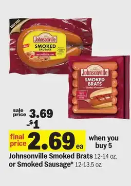 Meijer Johnsonville Smoked Brats 12-14 oz. or Smoked Sausage* 12-13.5 oz offer