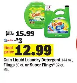 Meijer Gain Liquid Laundry Detergent 144 oz., Flings 60 ct. or Super Flings* 32 ct offer