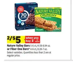 Meijer Nature Valley Bars 5-6 ct./4.59-8.94 oz. or Fiber One Bars* 4-6 ct./3.28-7 oz offer
