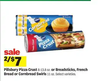 Meijer Pillsbury Pizza Crust 8-13.8 oz. or Breadsticks, French Bread or Cornbread Swirls 11 oz offer