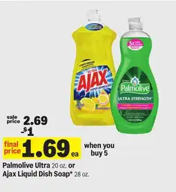 Meijer Palmolive Ultra 20 oz. or Ajax Liquid Dish Soap 28 oz offer