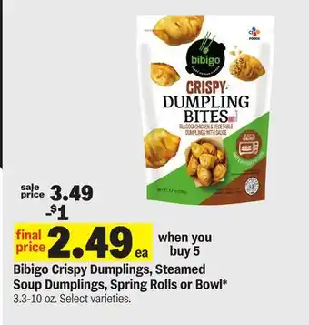 Meijer Bibigo Crispy Dumplings, Steamed Soup Dumplings, Spring Rolls or Bowl offer