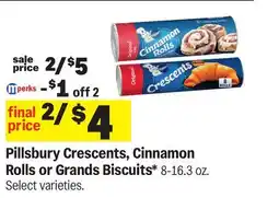 Meijer Pillsbury Crescents, Cinnamon Rolls or Grands Biscuits offer
