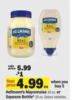 Meijer Hellmann's Mayonnaise 30 oz. or Squeeze Bottle 20 oz offer
