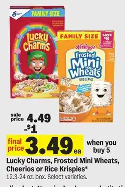Meijer Lucky Charms, Frosted Mini Wheats, Cheerios or Rice Krispies offer