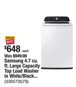 The Home Depot Samsung 4.7 cu. ft. Large Capacity Top Load Washer in White/Black with Active WaterJet offer