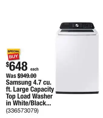 The Home Depot Samsung 4.7 cu. ft. Large Capacity Top Load Washer in White/Black with Active WaterJet offer