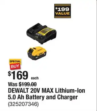 The Home Depot DEWALT 20V MAX Lithium-Ion 5.0 Ah Battery and Charger offer
