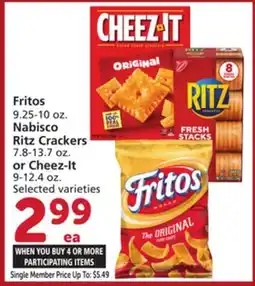 Vons Fritos 9.25-10 oz. Nabisco Ritz Crackers 7.8-13.7 oz. or Cheez-It 9-12.4 oz offer