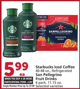 Vons Starbucks Iced Coffee 40-48 oz., Refrigerated San Pellegrino Fruit Drinks 6 pack, 11.15 oz offer