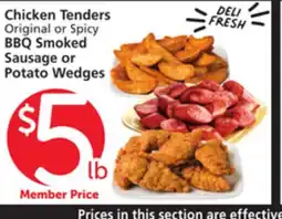 Vons Chicken Tenders Original or Spicy BBQ Smoked Sausage or Potato Wedges offer