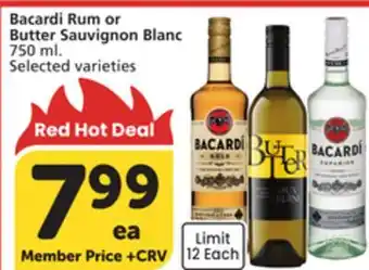Vons Bacardi Rum or Butter Sauvignon Blanc offer