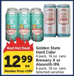 Vons Golden State Hard Cider 4 pack, 16 oz. cans Brewery X or Alesmith IPA 6 pack, 16 oz. cans offer