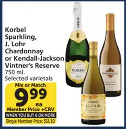 Vons Korbel Sparkling, J. Lohr Chardonnay or Kendall-Jackson Vintner's Reserve offer