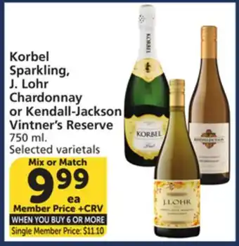Vons Korbel Sparkling, J. Lohr Chardonnay or Kendall-Jackson Vintner's Reserve offer
