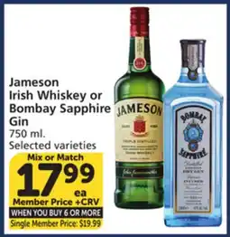 Vons Jameson Irish Whiskey or Bombay Sapphire Gin offer