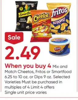Stater Bros Cheetos, Fritos or Smartfood 6.25 to 10 oz. or Dips 9 oz offer