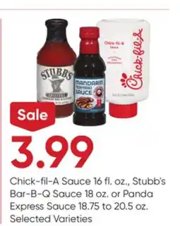 Stater Bros Chick-fil-A Sauce 16 fl. oz., Stubb's Bar-B-Q Sauce 18 oz. or Panda Express Sauce 18.75 to 20.5 oz offer
