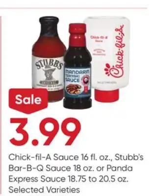 Stater Bros Chick-fil-A Sauce 16 fl. oz., Stubb's Bar-B-Q Sauce 18 oz. or Panda Express Sauce 18.75 to 20.5 oz offer