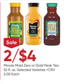 Stater Bros Minute Maid Zero or Gold Peak Tea offer