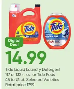 Stater Bros Tide Liquid Laundry Detergent 117 or 132 fl. oz. or Tide Pods 45 to 76 ct offer
