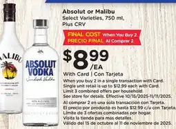 Ralphs Absolut or Malibu offer
