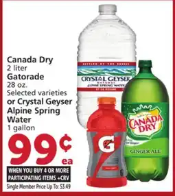 Albertsons Canada Dry 2 liter Gatorade 28 oz. Selected varieties or Crystal Geyser Alpine Spring Water offer