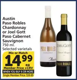 Albertsons Austin Paso Robles Chardonnay or Joel Gott Paso Cabernet Sauvignon offer