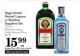 Pavilions Jägermeister Herbal Liqueur or Bombay Sapphire Gin offer