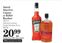 Pavilions Aperol Aperitivo Liqueur or Bulleit Bourbon offer