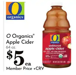 Pavilions O Organics Apple Cider offer