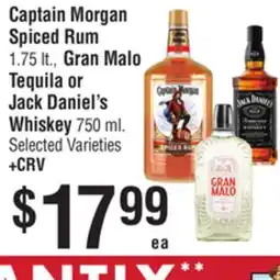 Smart & Final Captain Morgan Spiced Rum, Gran Malo Tequila or Jack Daniel's Whiskey offer