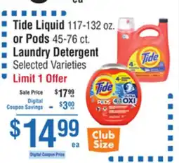 Smart & Final Tide Liquid or Pods Laundry Detergent offer