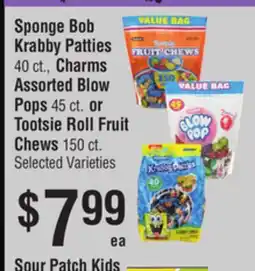 Smart & Final Sponge Bob Krabby Patties, Charms Assorted Blow Pops or Tootsie Roll Fruit Chews offer