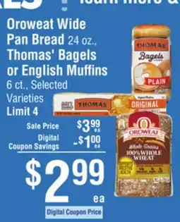 Smart & Final Oroweat Wide Pan Bread, Thomas' Bagels or English Muffins offer