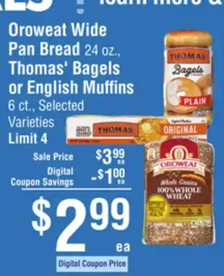 Smart & Final Oroweat Wide Pan Bread, Thomas' Bagels or English Muffins offer