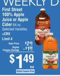 Smart & Final First Street 100% Apple Juice or Apple Cider offer