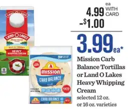 Mariano's Mission Carb Balance Tortillas or Land O Lakes Heavy Whipping Cream offer