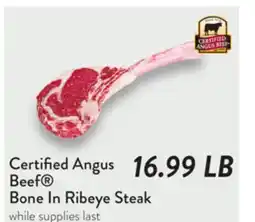 Fresh Thyme Certified Angus Beef Bone In Ribeye Steak offer
