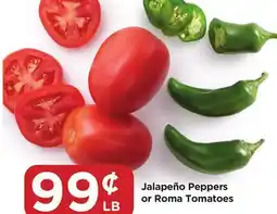 Food 4 Less Jalapeño Peppers or Roma Tomatoes offer